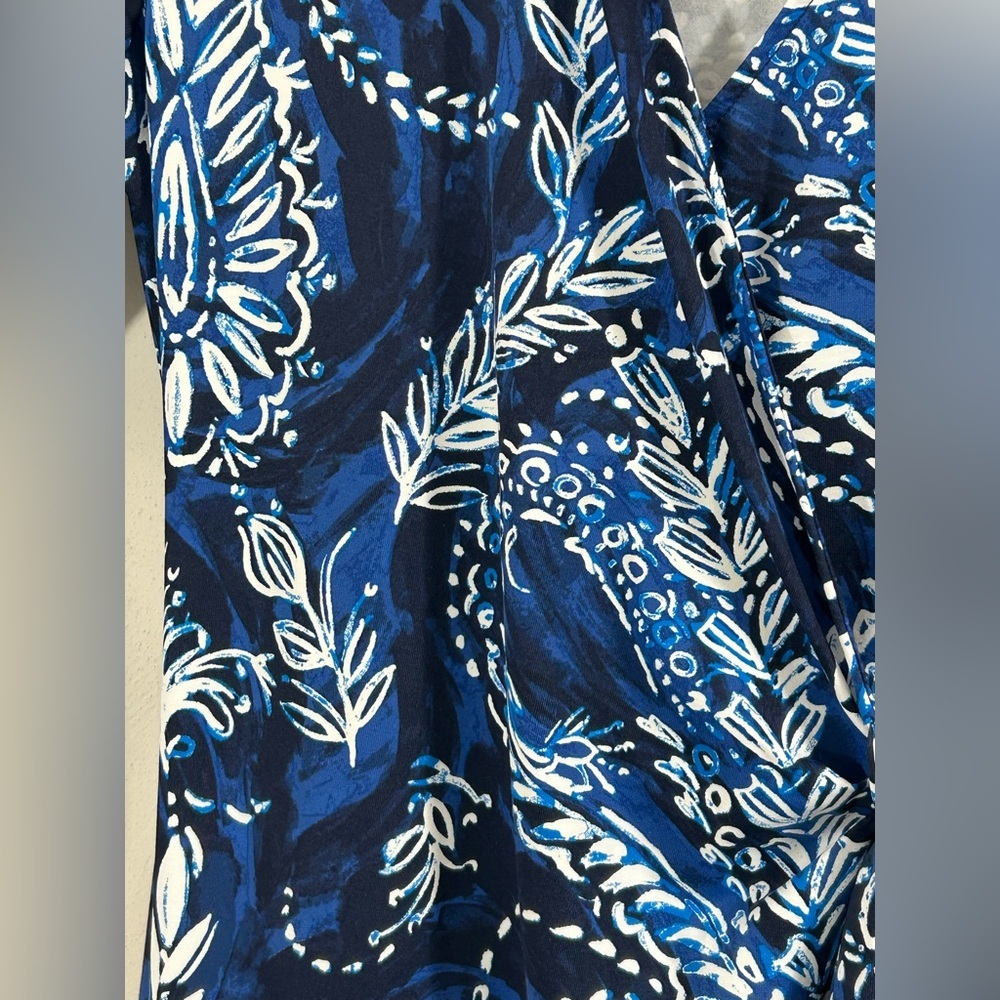 Talbots Women’s Leaf & Paisley Blue White Midi Dress 3/4 Length Sleeves Size S - Picture 5 of 10